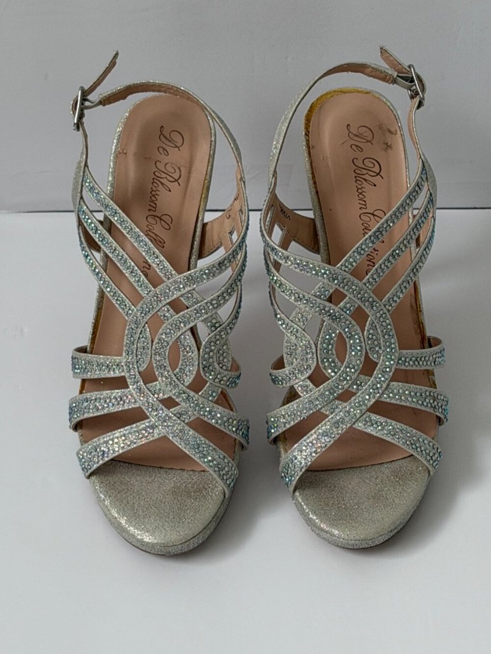 De Blossom Collection RhinestoneSilver Glitter Prom Wedding Pageant Shoes 7